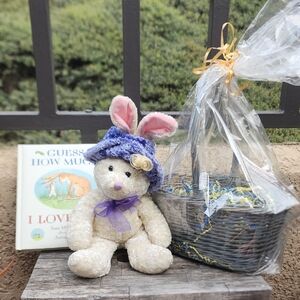Plush Bunny, Book and Basket Bundle
